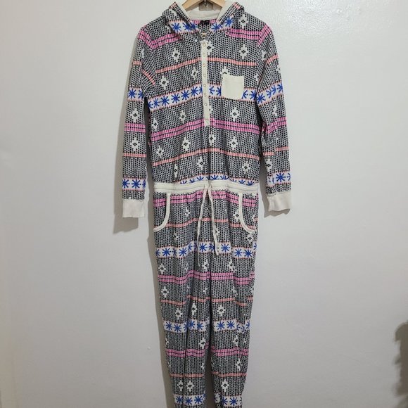 Kensie Onesie Hooded Fleece Pattern PJ's Large - Picture 16 of 16